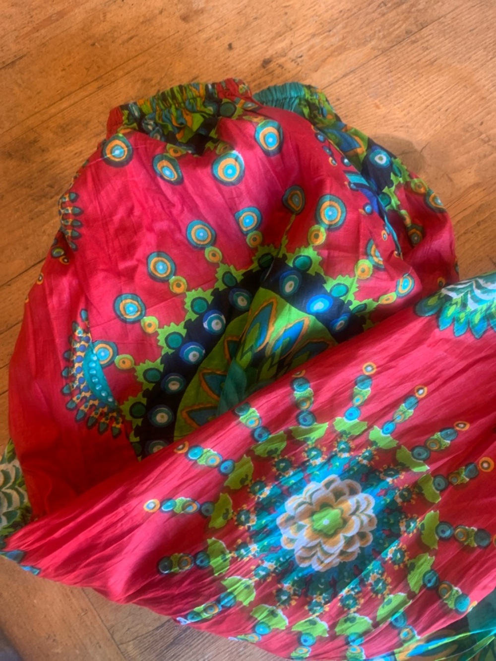 Cotton Red Floral Medallion Bohemian Puff Jogger Pant - Picture 14 of 16